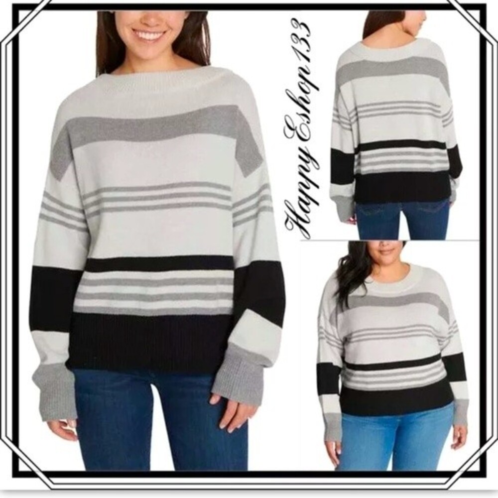 Lucky Brand Women Sweater Gray White Black Color Block Long Sleeve Soft Sz M New